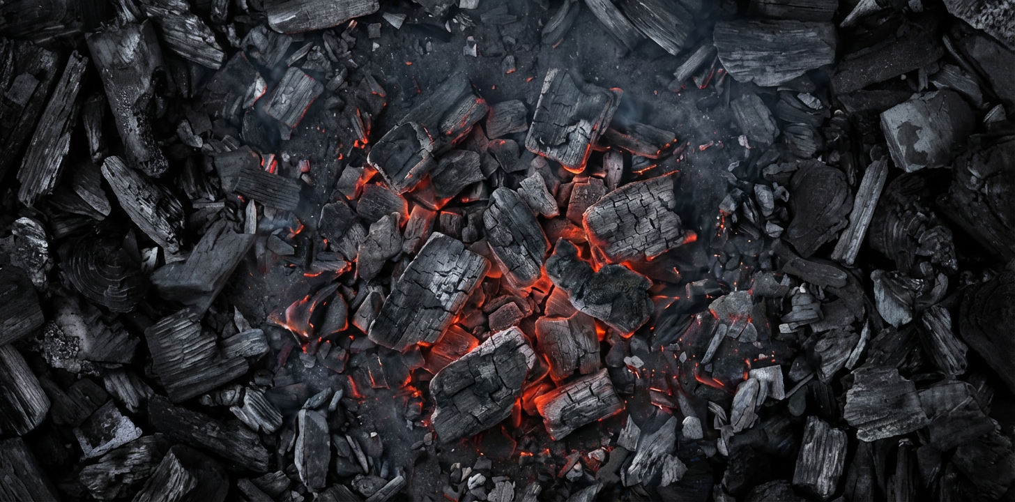 Hot grilled charcoals